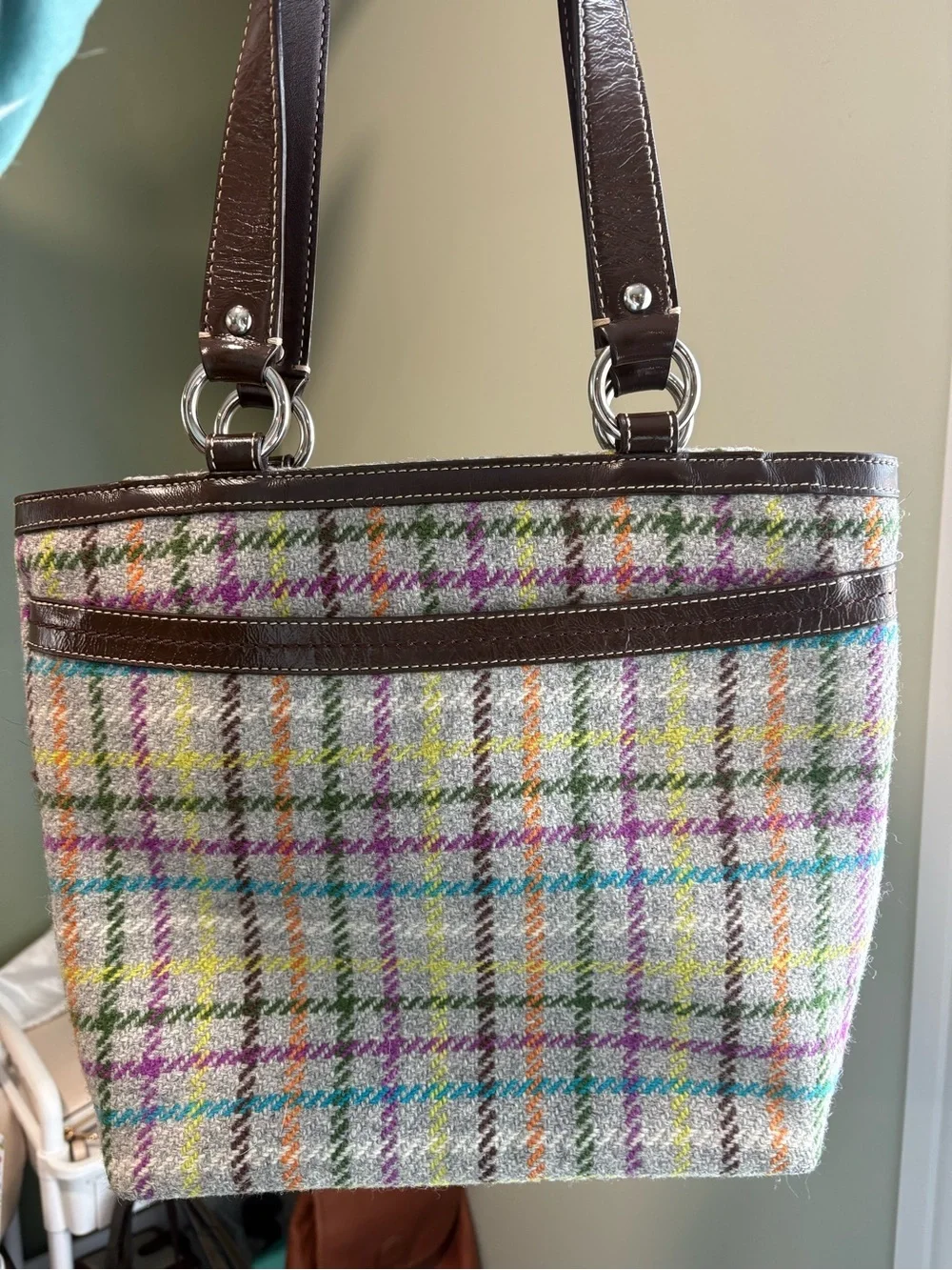 Penelope Tattersall Plaid Wool Tote Bag + Wristlet